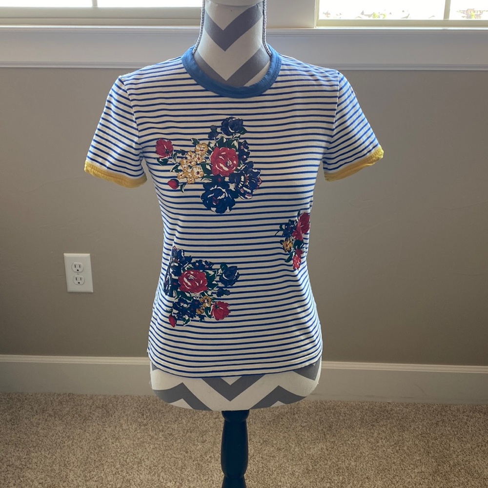 Tory Burch floral tee with pops of red green and yellow